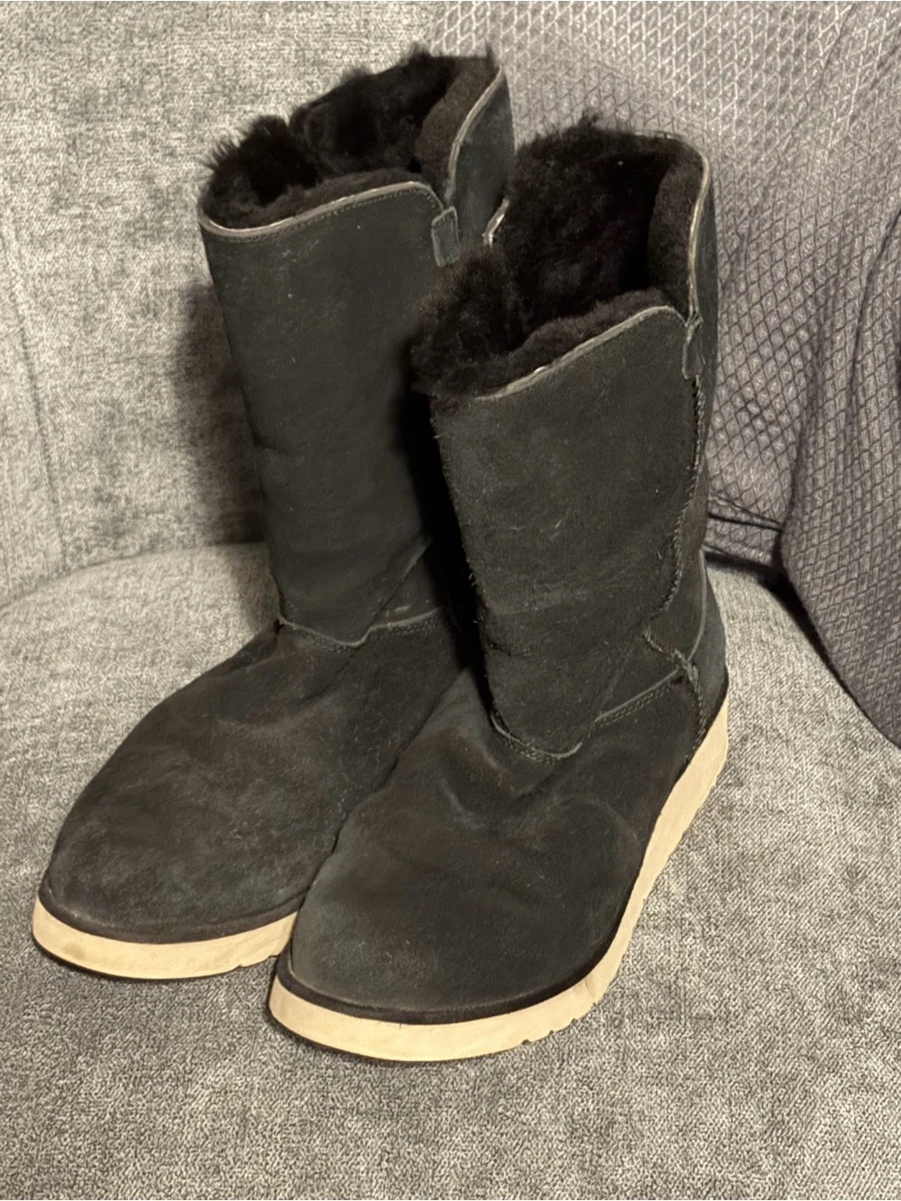 Koolaburra Black Suede Mid-Calf Winter Boots with Tan Sole